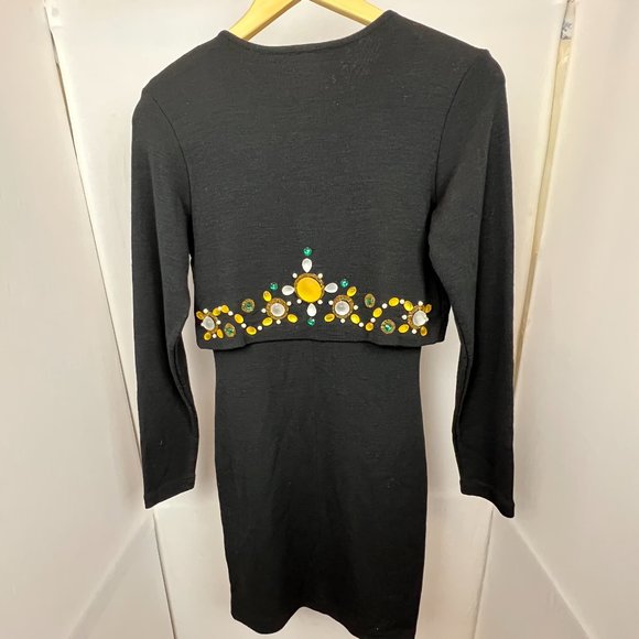 Vintage 90s Andrea Jovine Jeweled 100% Wool Black Sweater Dress - Picture 6 of 8